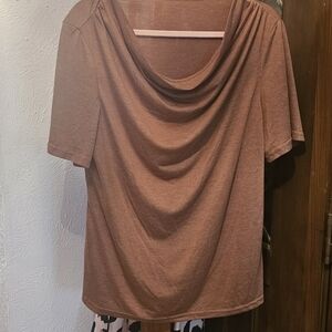 Elegant Brown Drape Neck Top